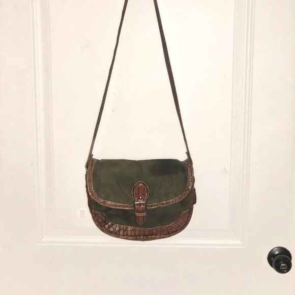Messenger Style Purse army green suede with Leather accents - Picture 3 of 12
